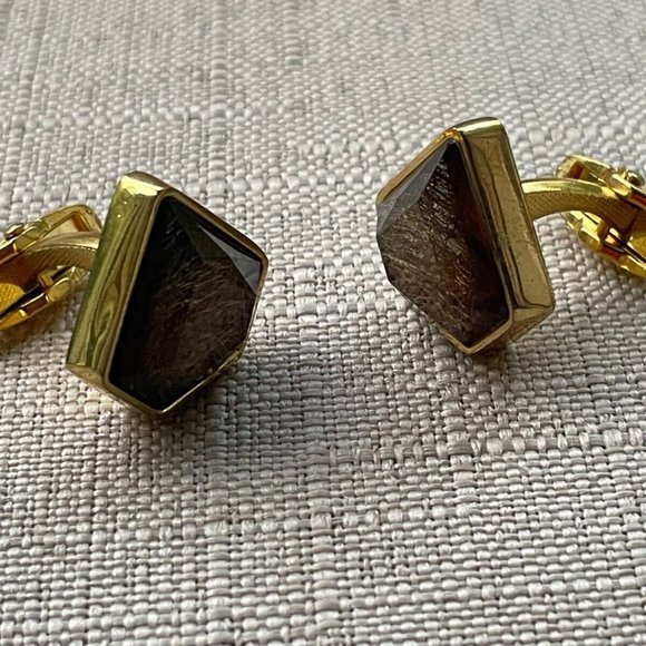 Men Cufflinks Brown Stone Accent Gold Tone Men Dress Shirt Cuff Stud Jewelry New - Picture 5 of 8